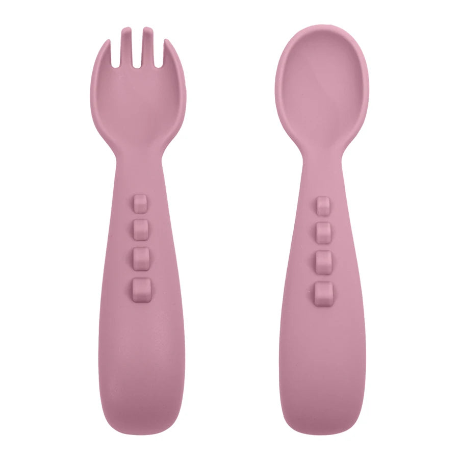 Dusty rose silicone spoon and fork