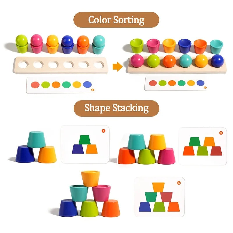 Wooden Balls and Cups Color Sorting Game for Toddlers