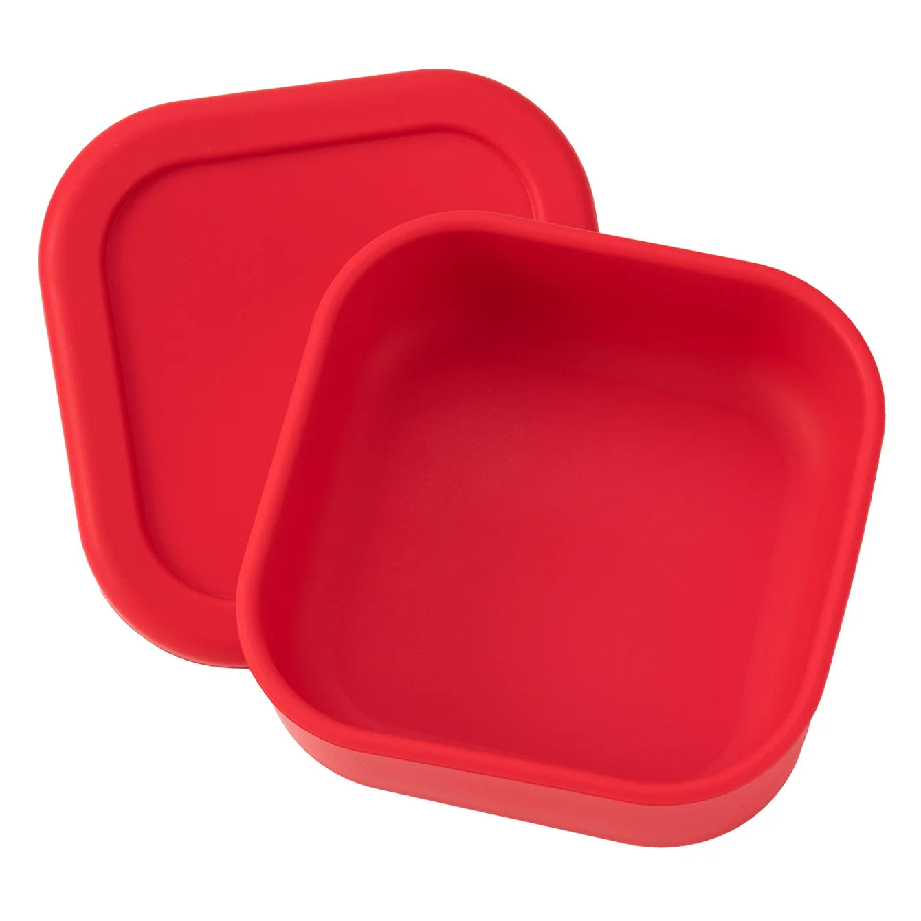 Square silicone snack container with lid in Red