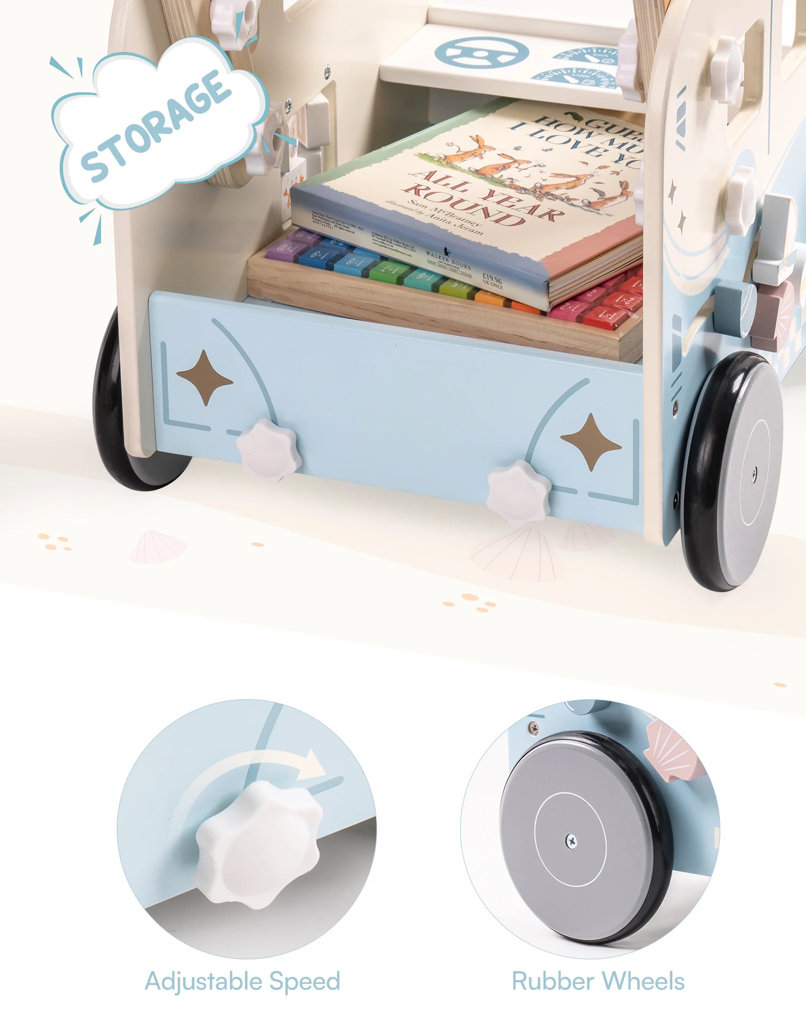 Wooden Baby Push-Along Activity Walker with Busy Board