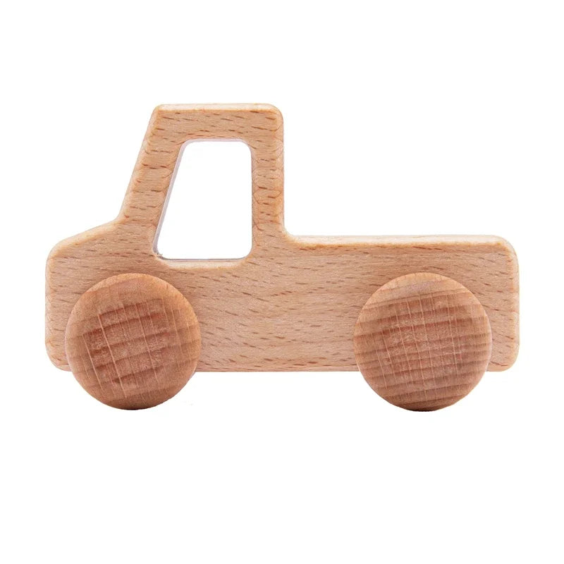 Wooden toy truck on a white background