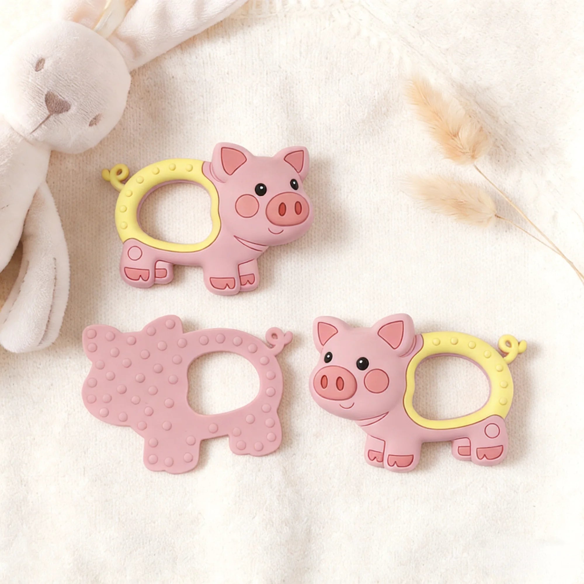 Silicone Pig Teether with Ring Handle - Oliver & Company