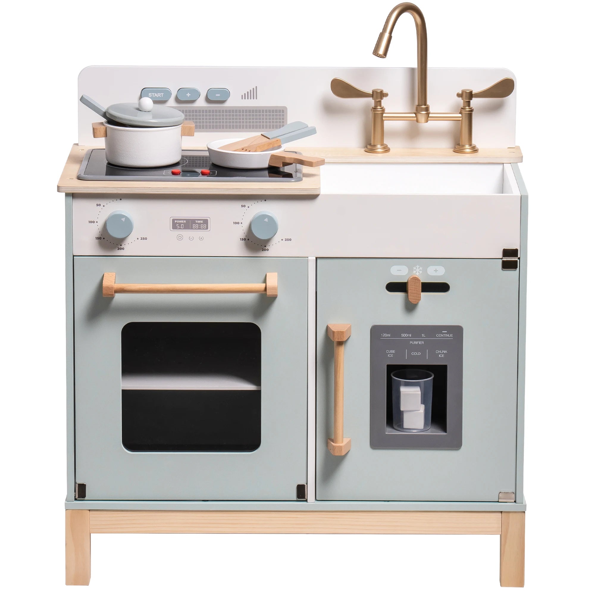 Montessori Wooden Play Kitchen with Lights & Sounds - Blue or White