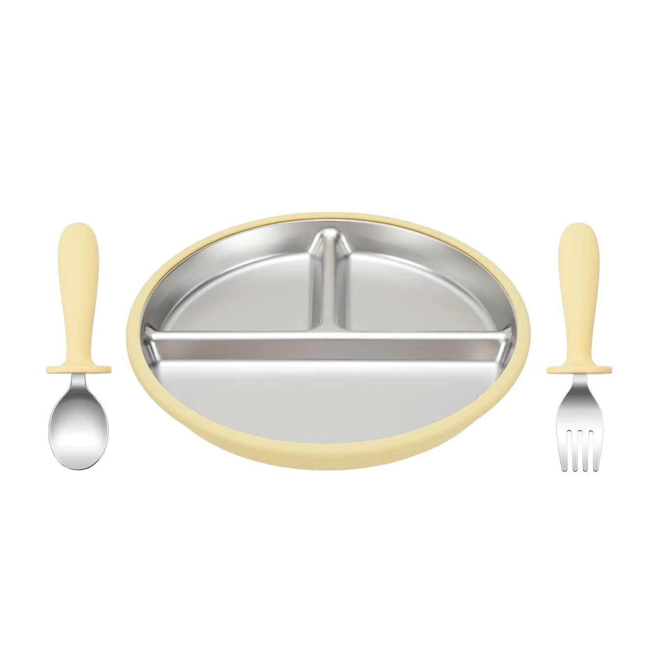 3-Piece Stainless Steel Divided Plate and Utensil Set | Oliver Montessori Toys