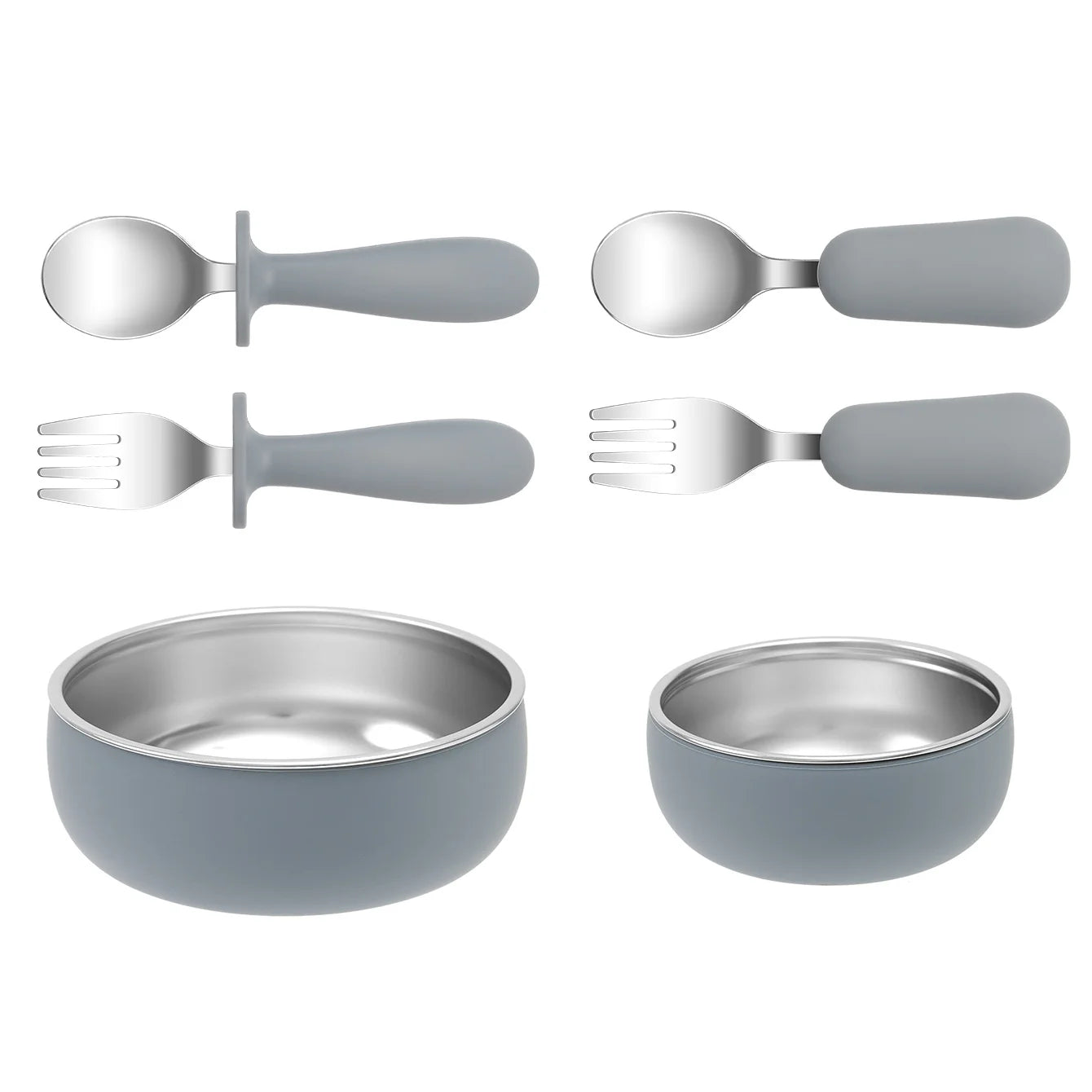 4-Piece Stainless Steel Silicone Suction Bowl and Utensil Set | Oliver & Company Montessori Toys