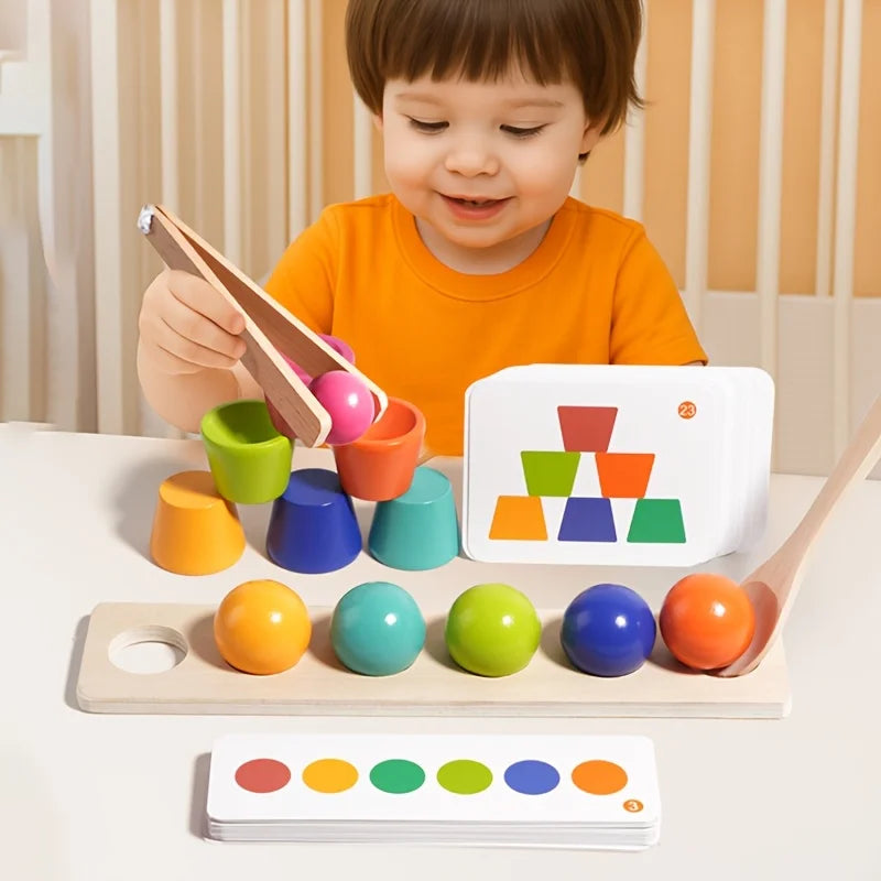 Wooden Balls and Cups Color Sorting Game for Toddlers