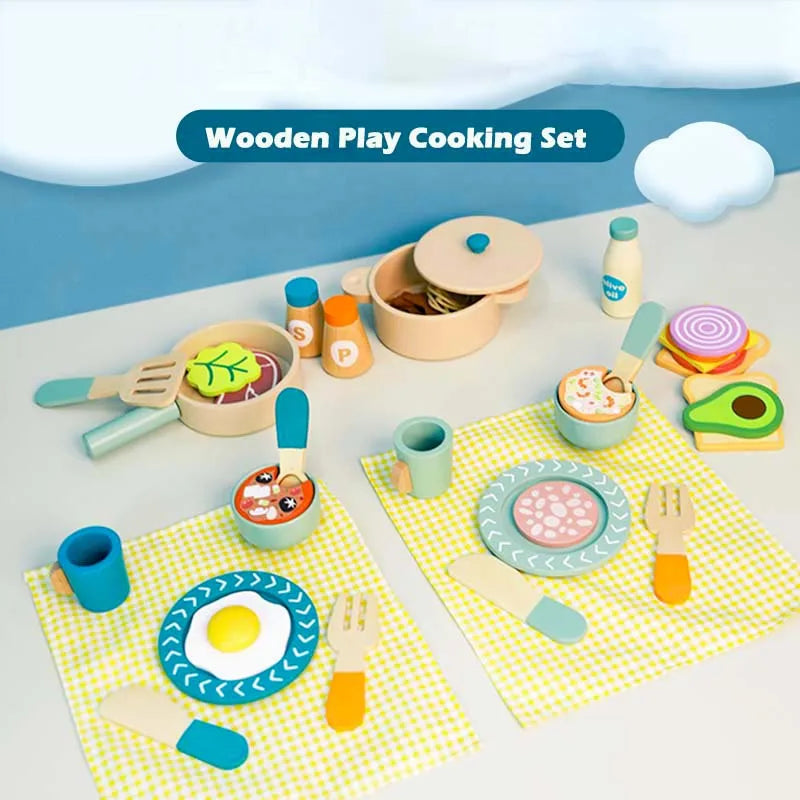 Wooden Kitchen Pretend Play Sets– Montessori Tableware & Cooking Toys