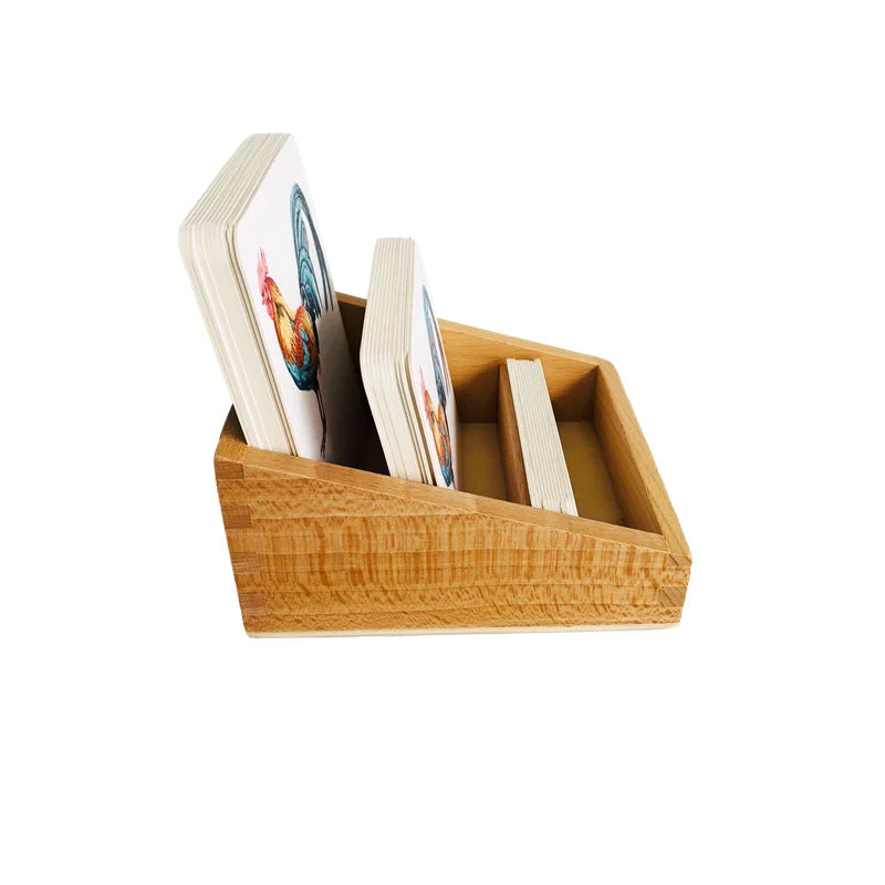 Montessori Farm Animals 3 Part Cards with Bamboo Tray 