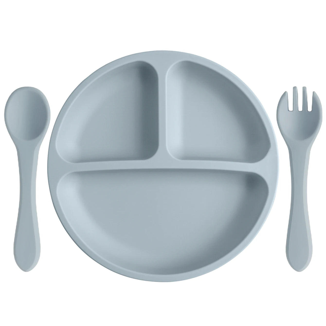 Ether round divided plate with matching spoon and fork