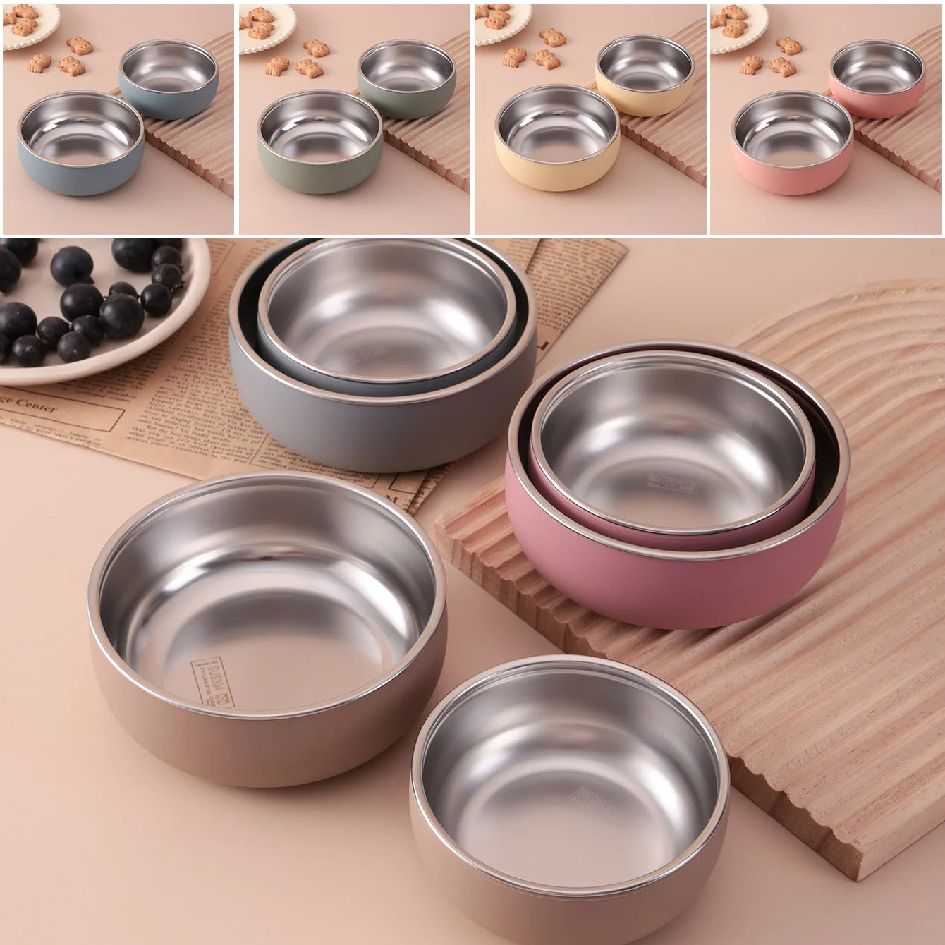2-Piece Stainless Steel Bowl Set with Detachable Silicone Bases | Oliver Montessori Toys