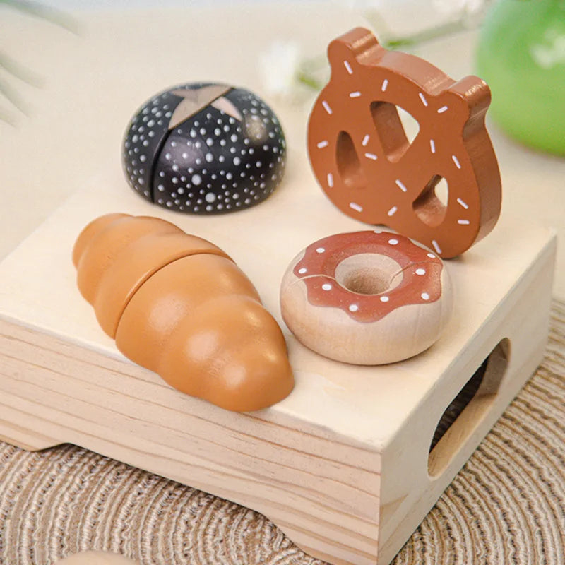 Wooden Bread and Pastry Cutting Play Set for Kids