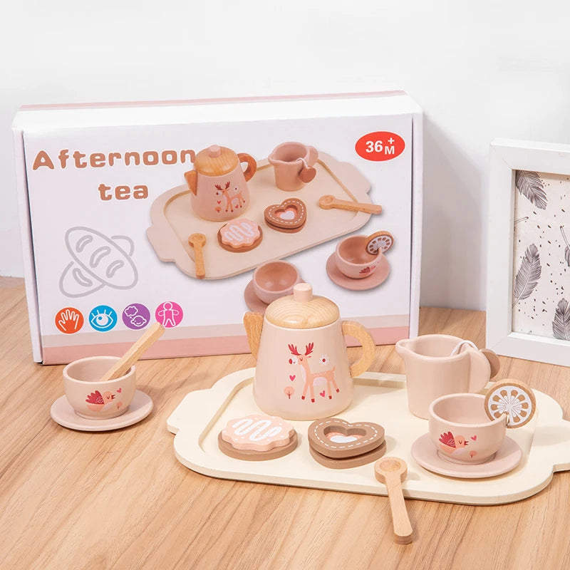Wooden Afternoon Tea Play Set – Pretend Play Tea Party Toy for Kids