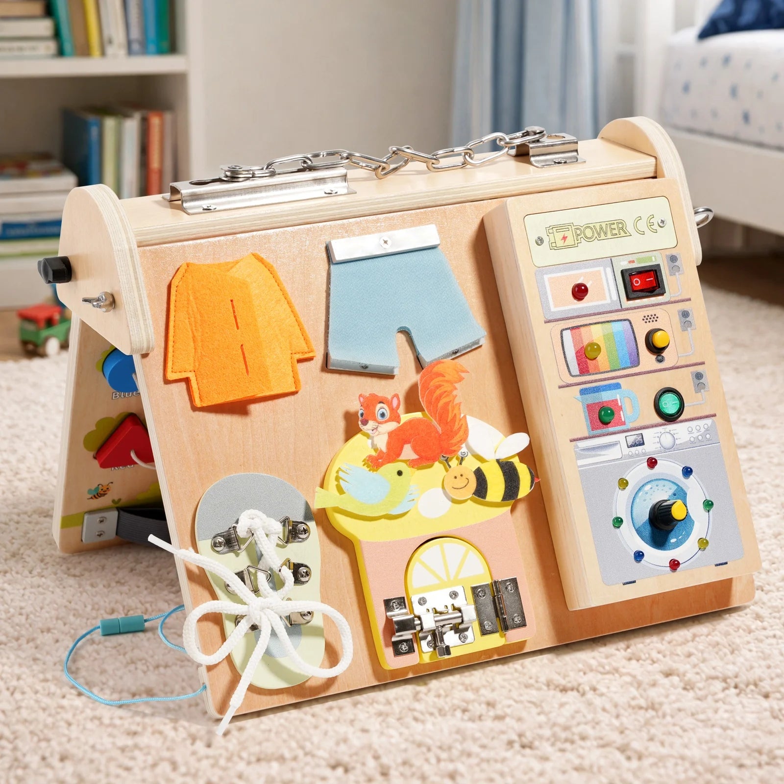 Wooden 4-in-1 Circuit Busy Board | Oliver Montessori Toys