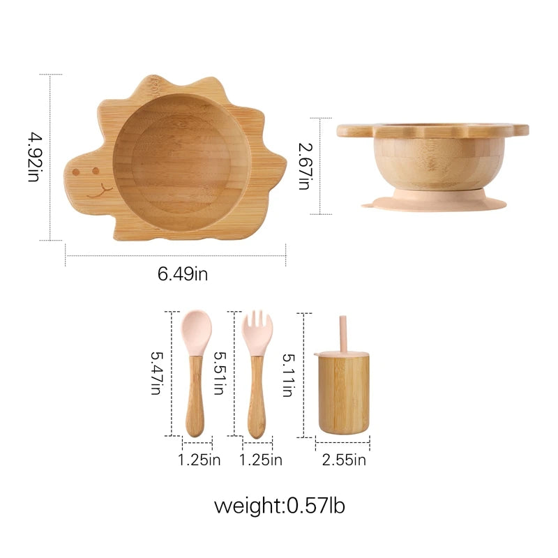 Bamboo Dinosaur Baby Bowl Set – 4PC Suction Tableware