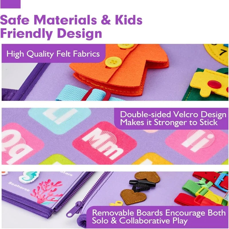 Purple Practical Life Skills Busy Book | Oliver & Company Montessori Toys