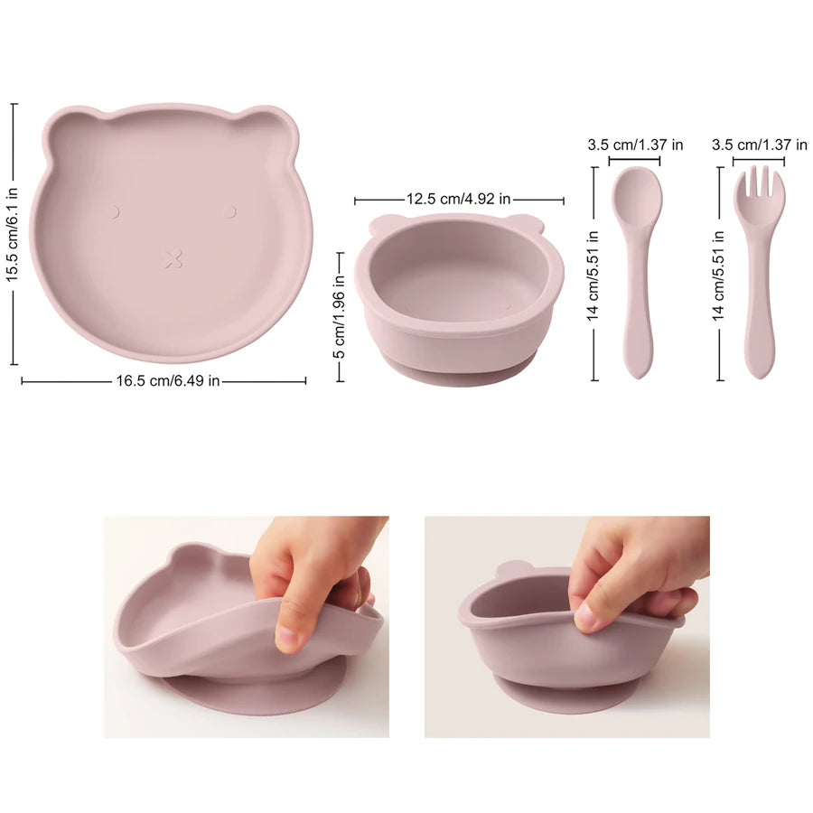 Plate 16.5cm, bowl 12.5cm, spoon and fork 14cm