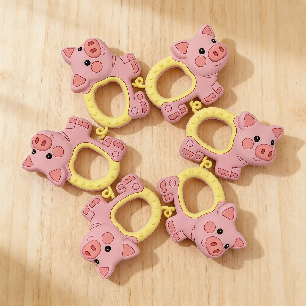 Silicone Pig Teether with Ring Handle - Oliver & Company