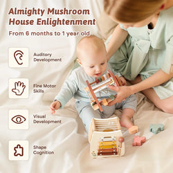 Wooden Mushroom Activity Cube | Oliver & Company Montessori Toys