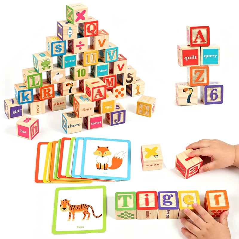 Wooden ABC Alphabet Blocks with Flashcards - Oliver & Company
