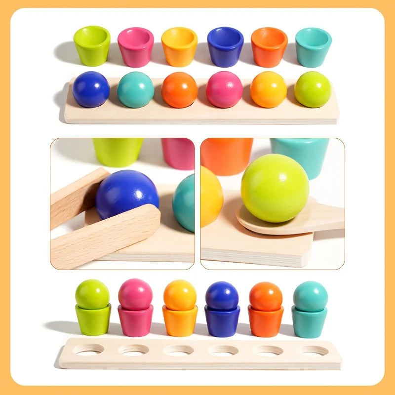 Wooden Balls and Cups Color Sorting Game for Toddlers