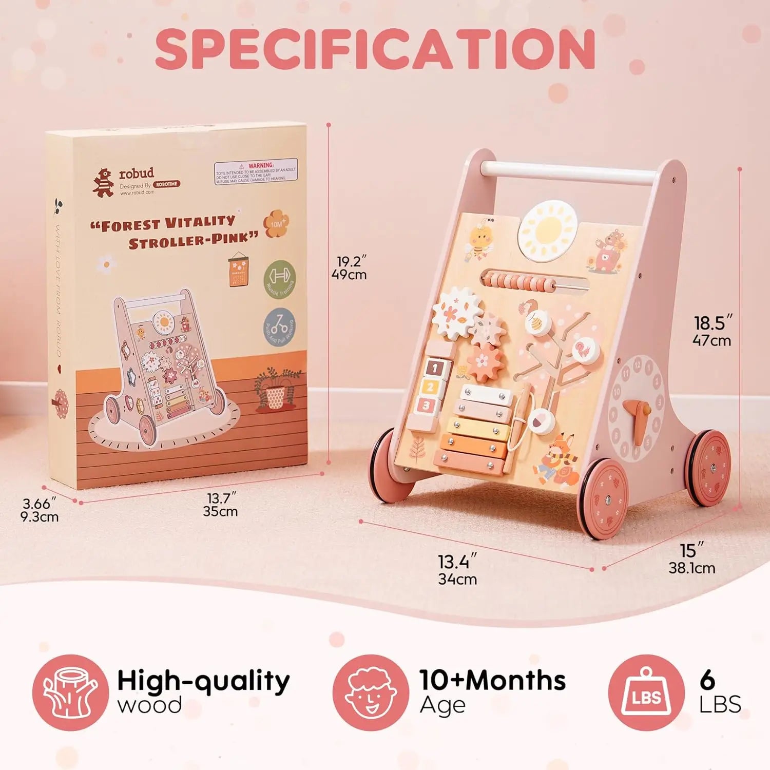 Pink activity baby walker