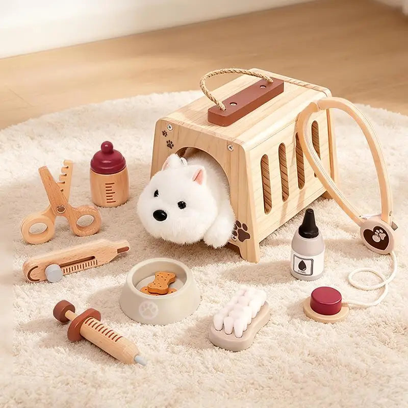 Wooden Pet Vet Play Kit – Montessori Role Play Toy for Kids Ages 3+