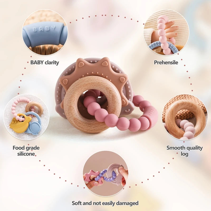 Linked Silicone and Wood Teether