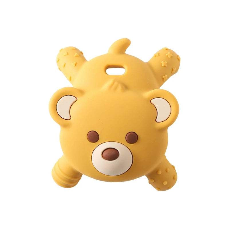 Yellow teddy bear-shaped object on a white background