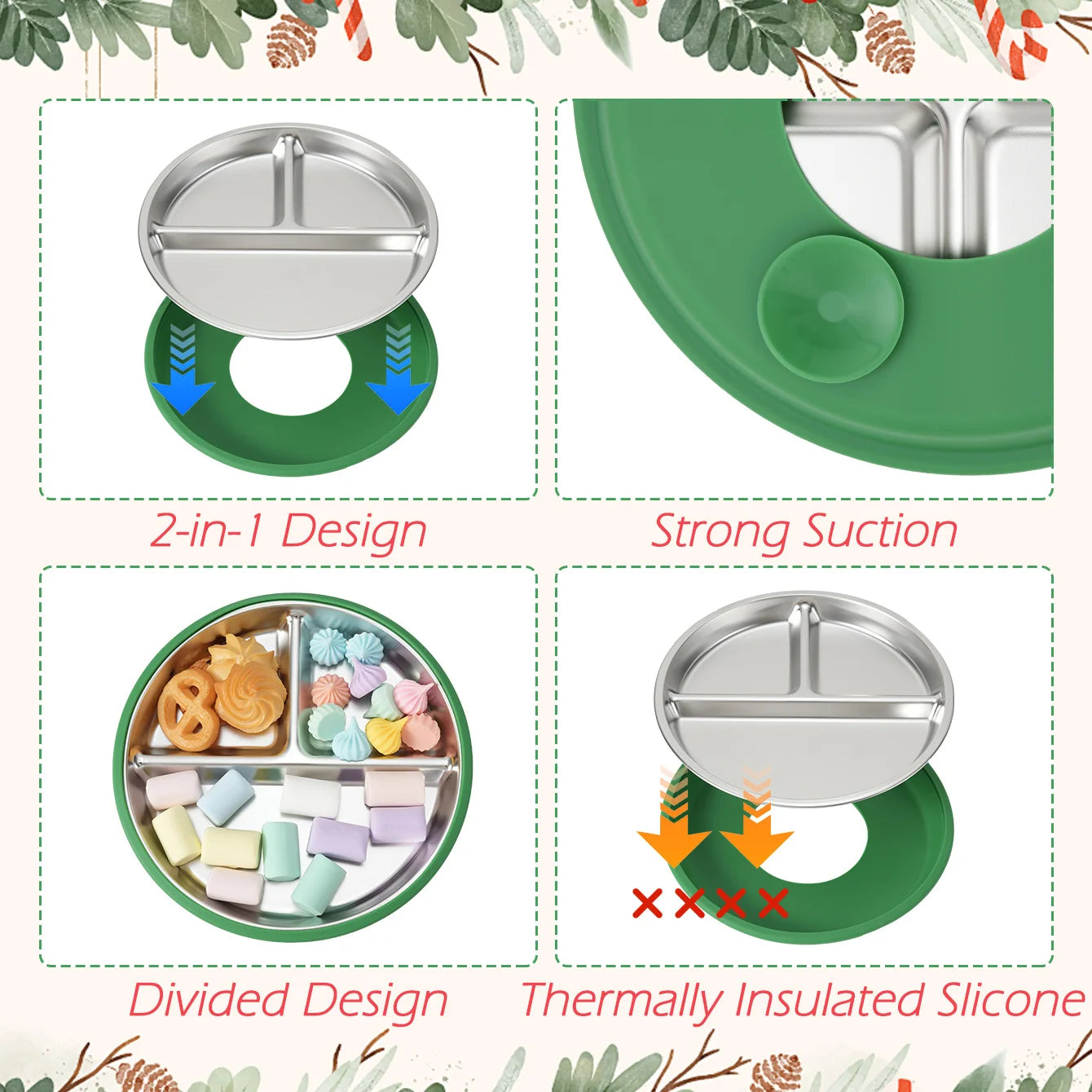 3-Piece Stainless Steel Divided Plate and Utensil Set | Oliver Montessori Toys