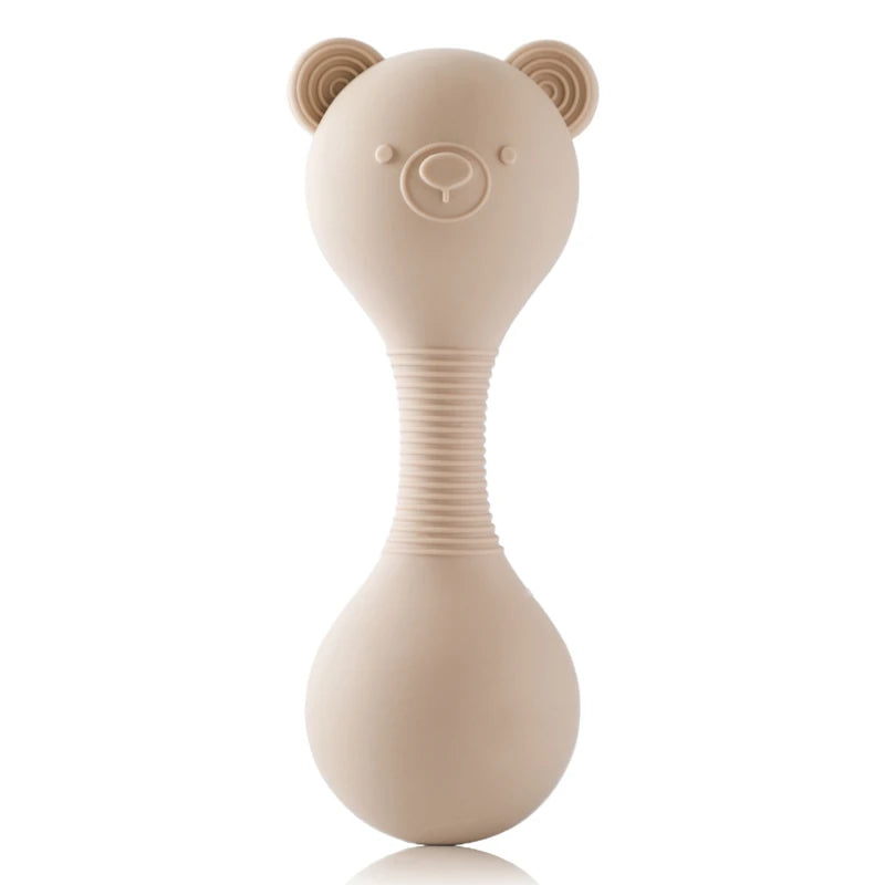Beige bear-shaped toy on a white background