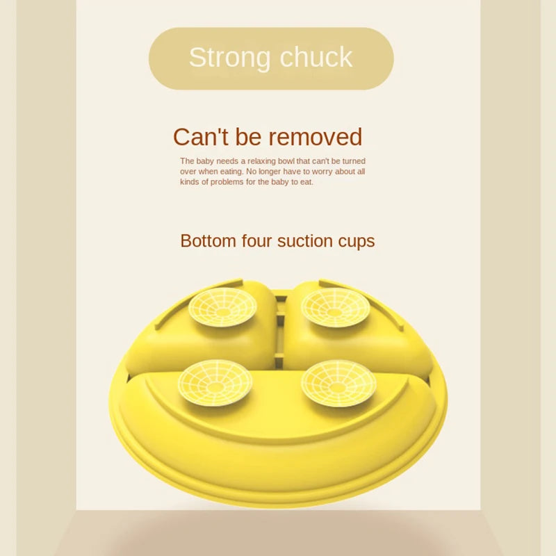 Yellow bowl with suction cups on a beige background