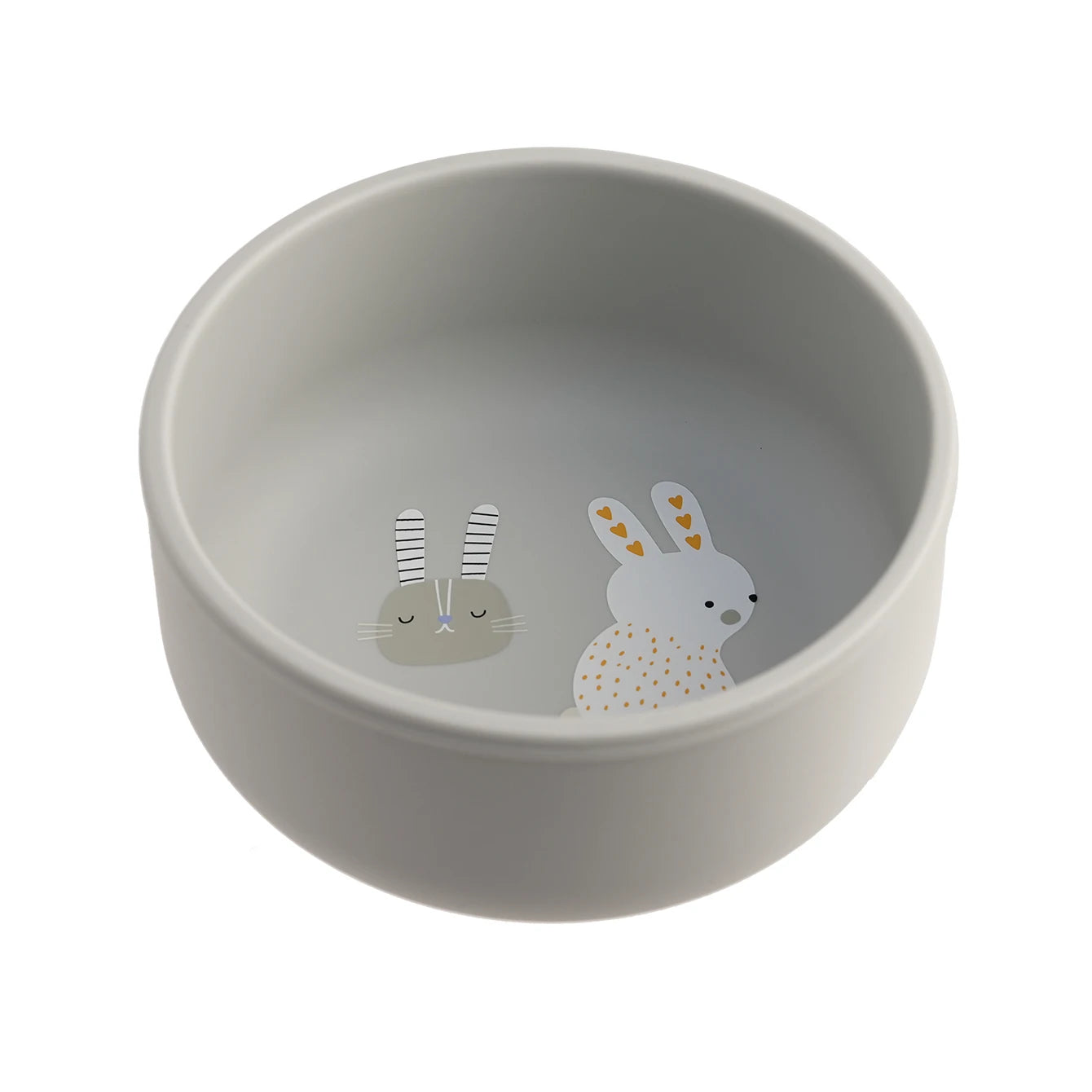 Grey silicone weaning bowl with bunny print