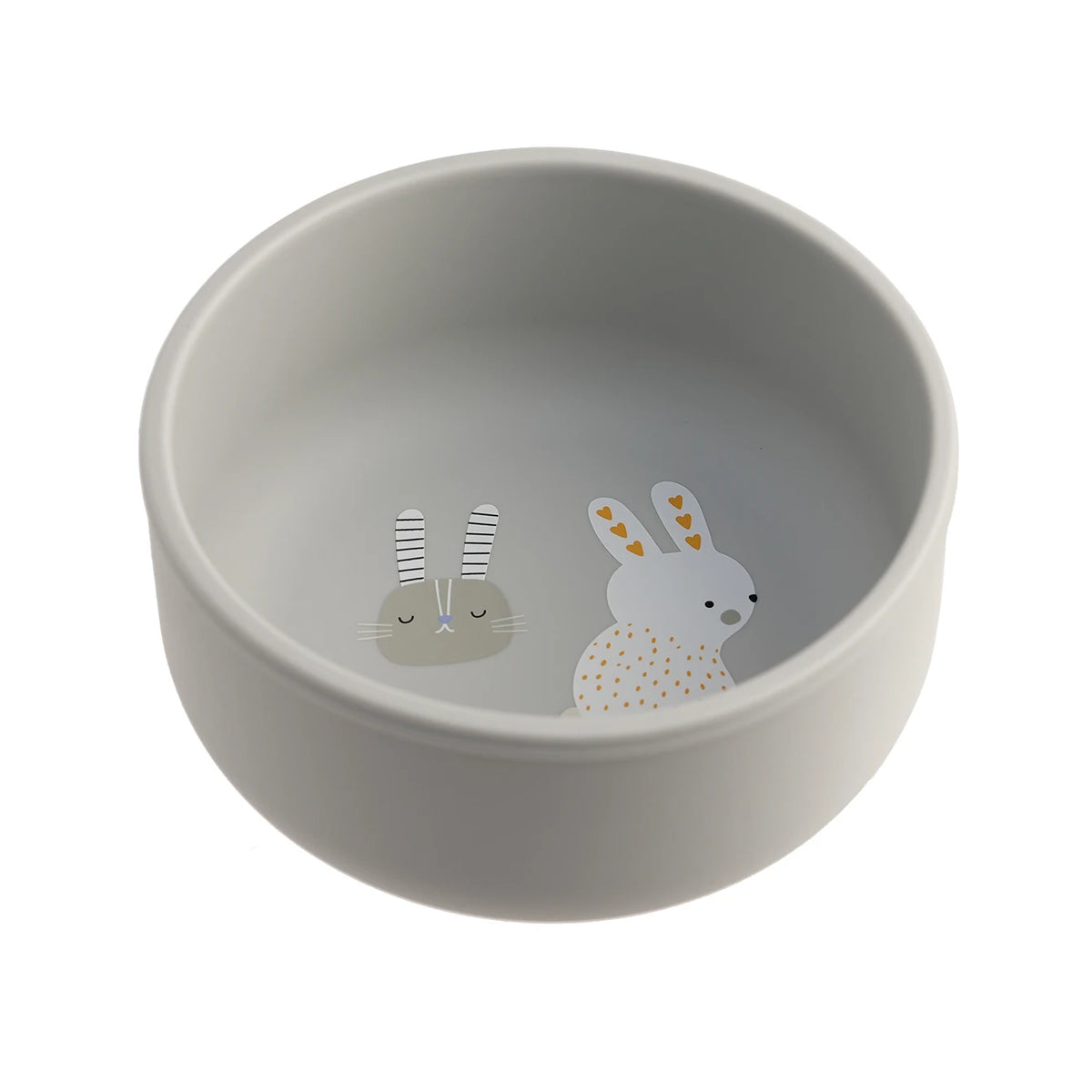 Grey silicone weaning bowl with bunny print
