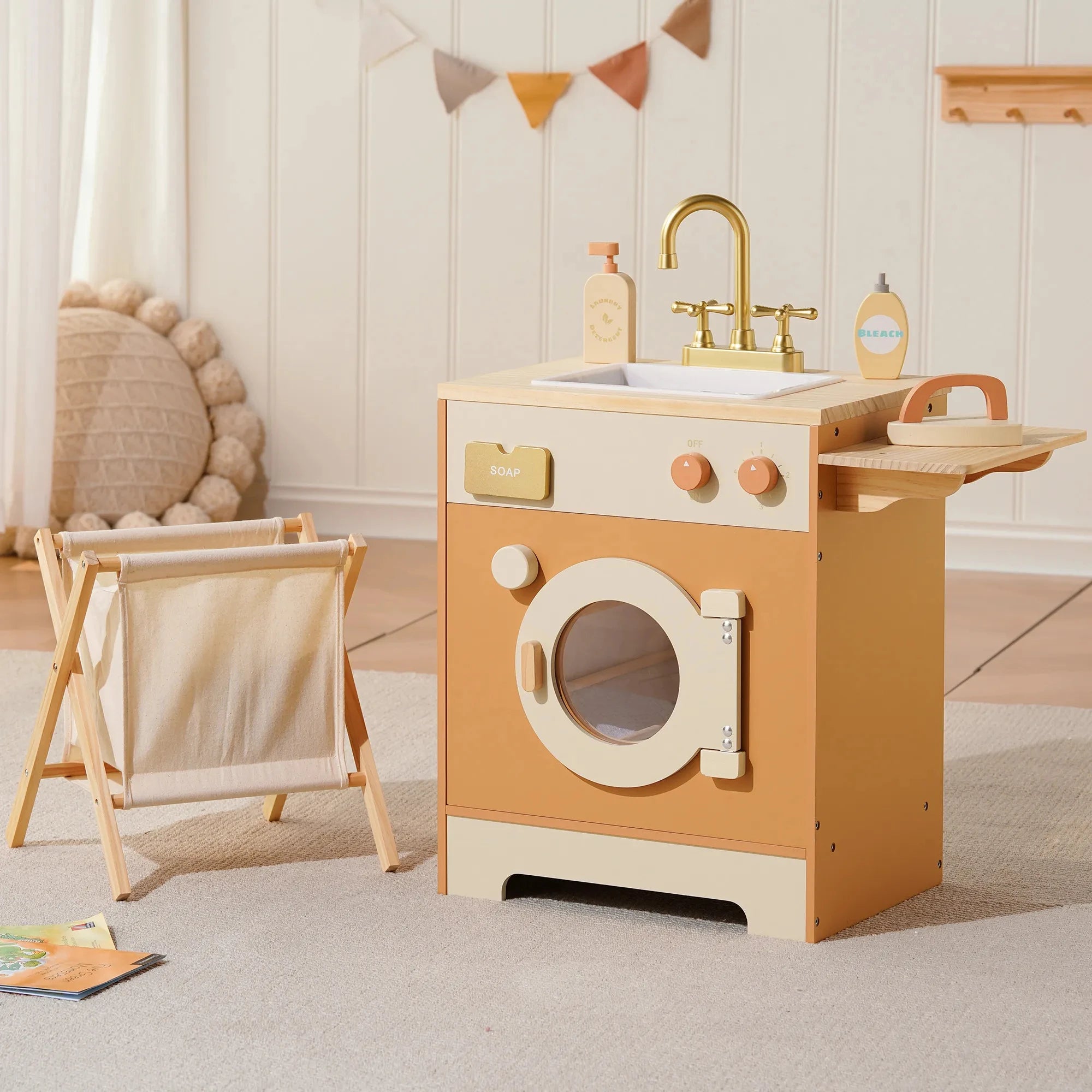 Wooden Play Kitchen Set - Kitchen, Dishwasher, Refrigerator & Washing Machine