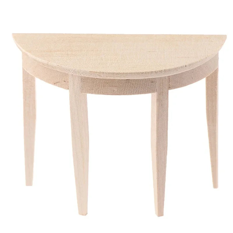 Mini Wooden Half-Round Table – 1:12 Scale Dollhouse Tea Table & Living Room Accent