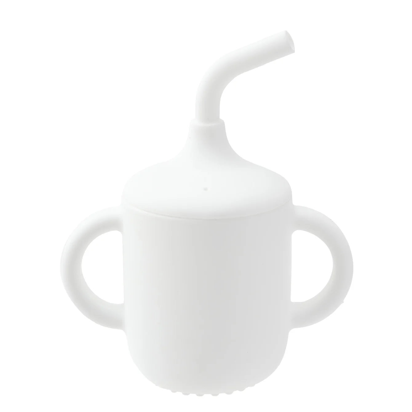 Silicone straw cup with double handles in White