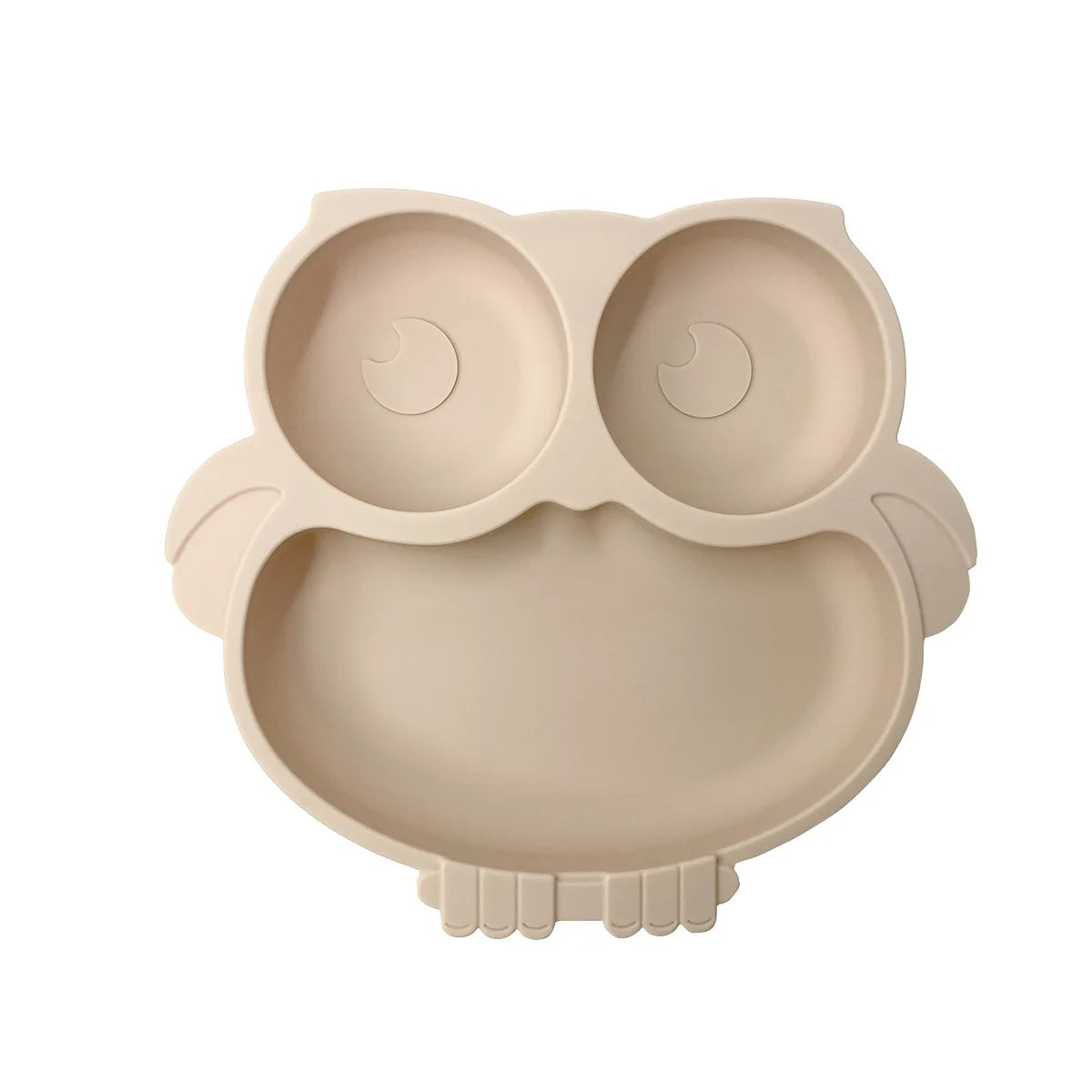 Beige owl-shaped plate on a white background