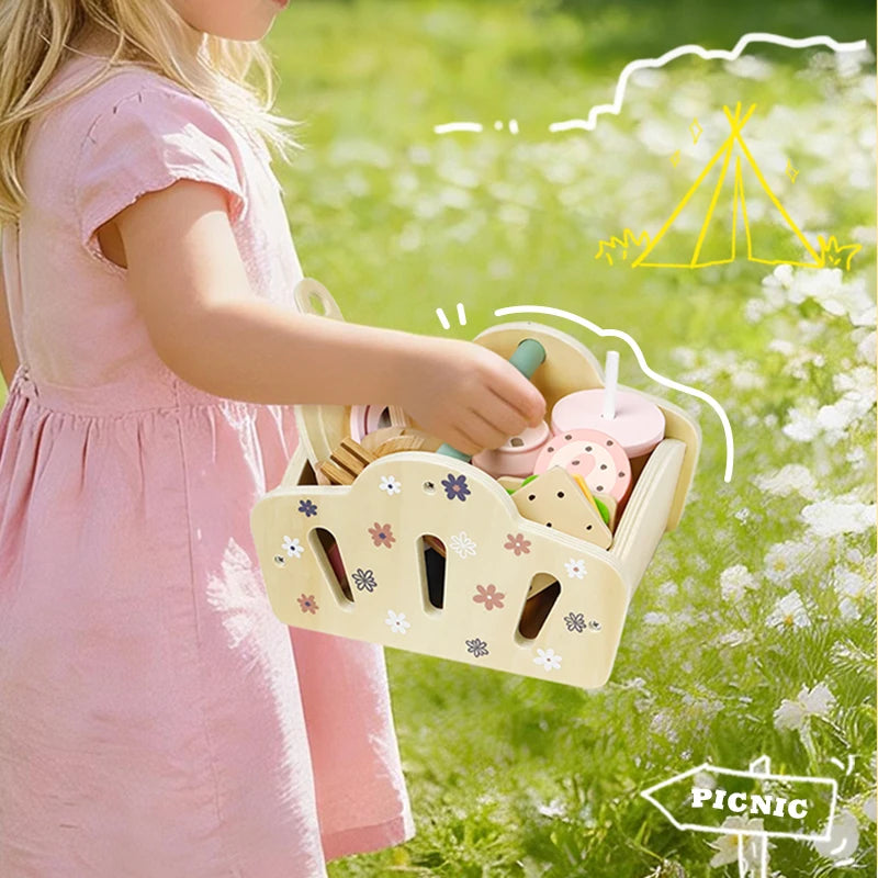 Wooden Picnic Pretend Play Set | Montessori Food & Cooking Toy