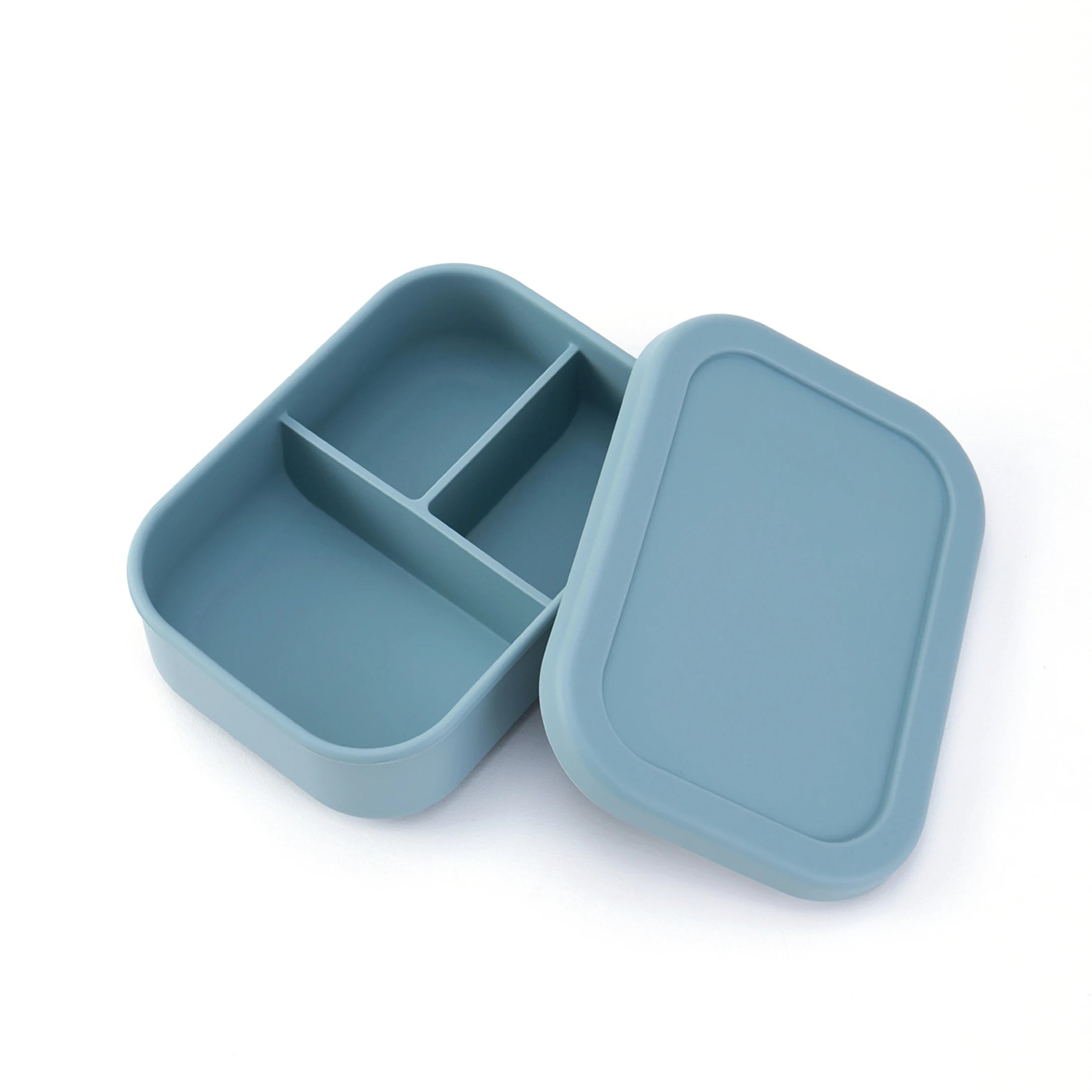 Grey blue 3-compartment silicone bento lunch box