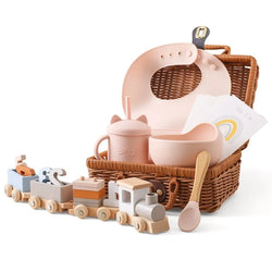 Baby Birthday Train Toy & Silicone Bib Gift Set | Oliver Montessori