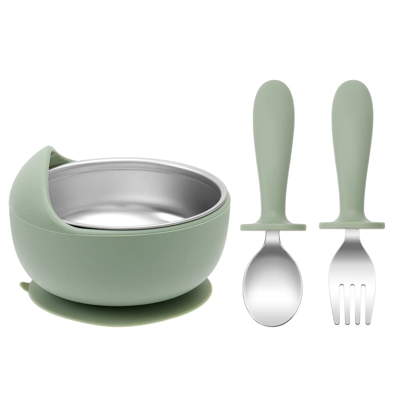 3-Piece Stainless Steel Silicone Suction Bowl & Utensil Set