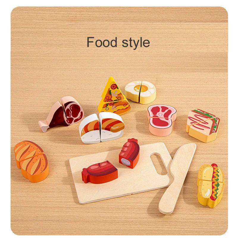 Wooden Kitchen Pretend Toy Set – Cut Fruit & Veg for Kids