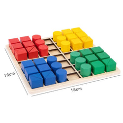 Creative Building Block Puzzle featuring colorful wooden blocks in various shapes, designed for educational play and cognitive development in young children.