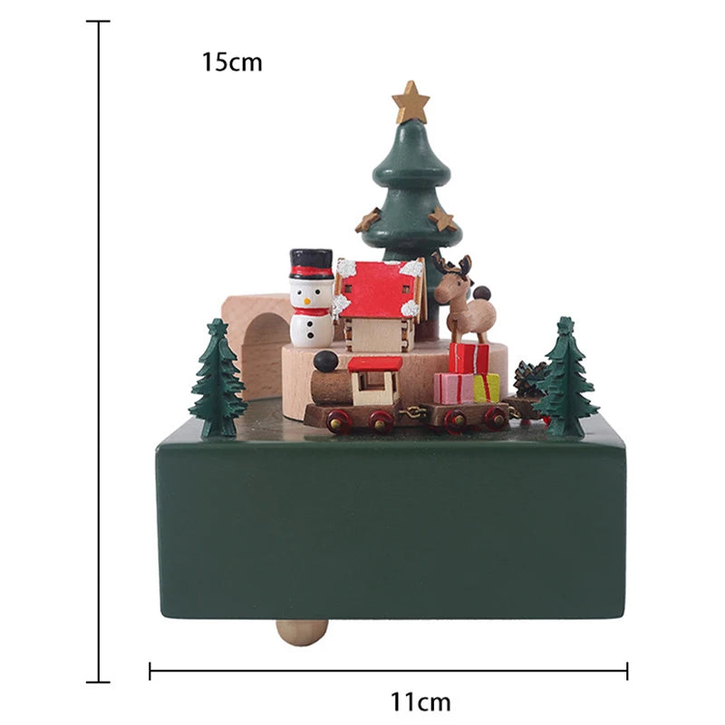 Wooden Christmas-themed figurine with measurements on a white background
