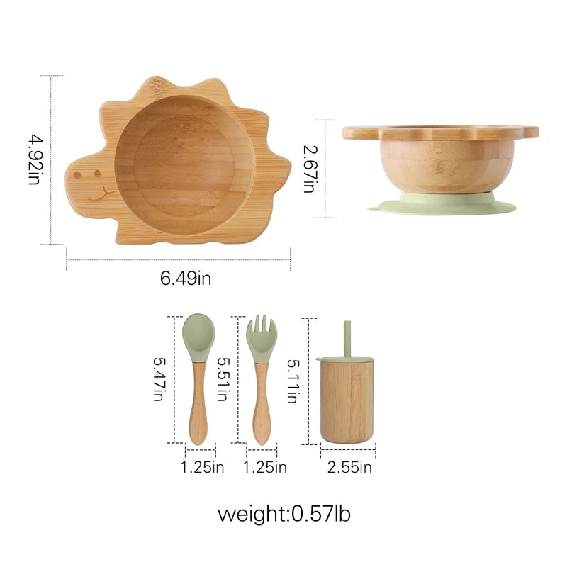 Bamboo Dinosaur Baby Bowl Set – 4PC Suction Tableware