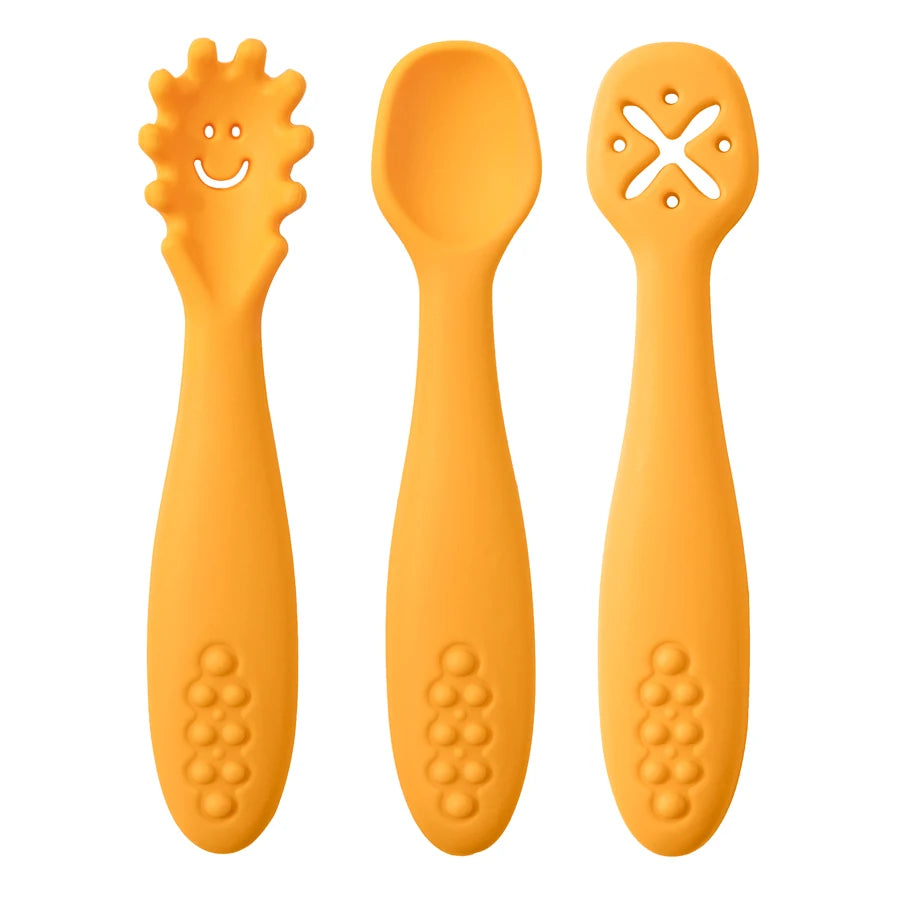 Orange 3-piece silicone learning spoon set