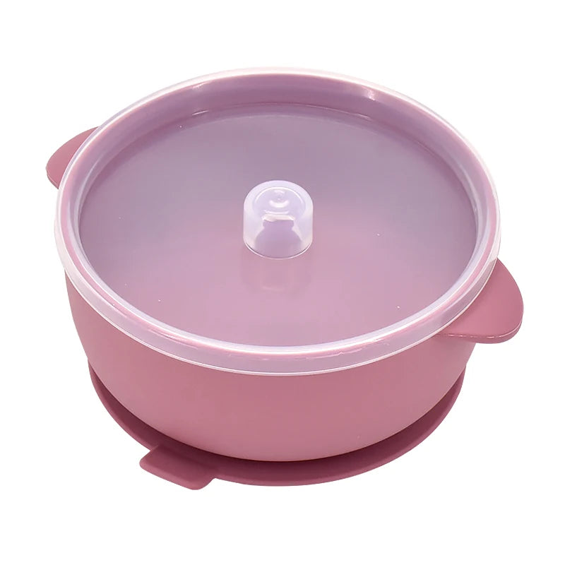Mauve two-handle suction bowl with clear lid
