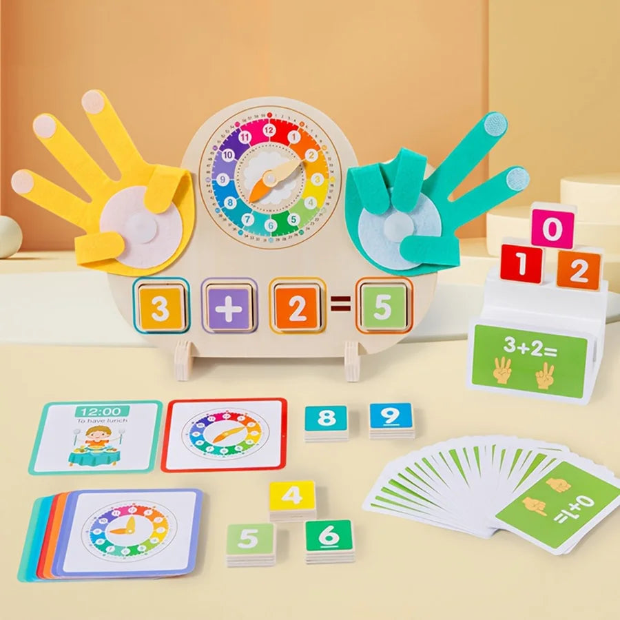 Wooden Clock & Math Learning Board | 2-in-1 Educational Toy