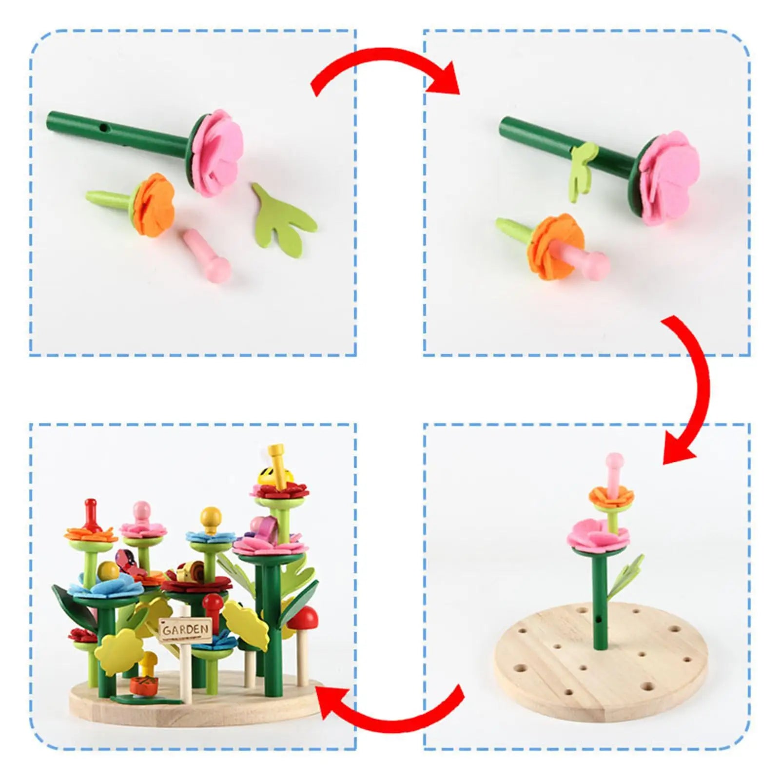 Wooden Flower Garden Building Toy for Kids | Montessori Stacking Toy Ages 4-6