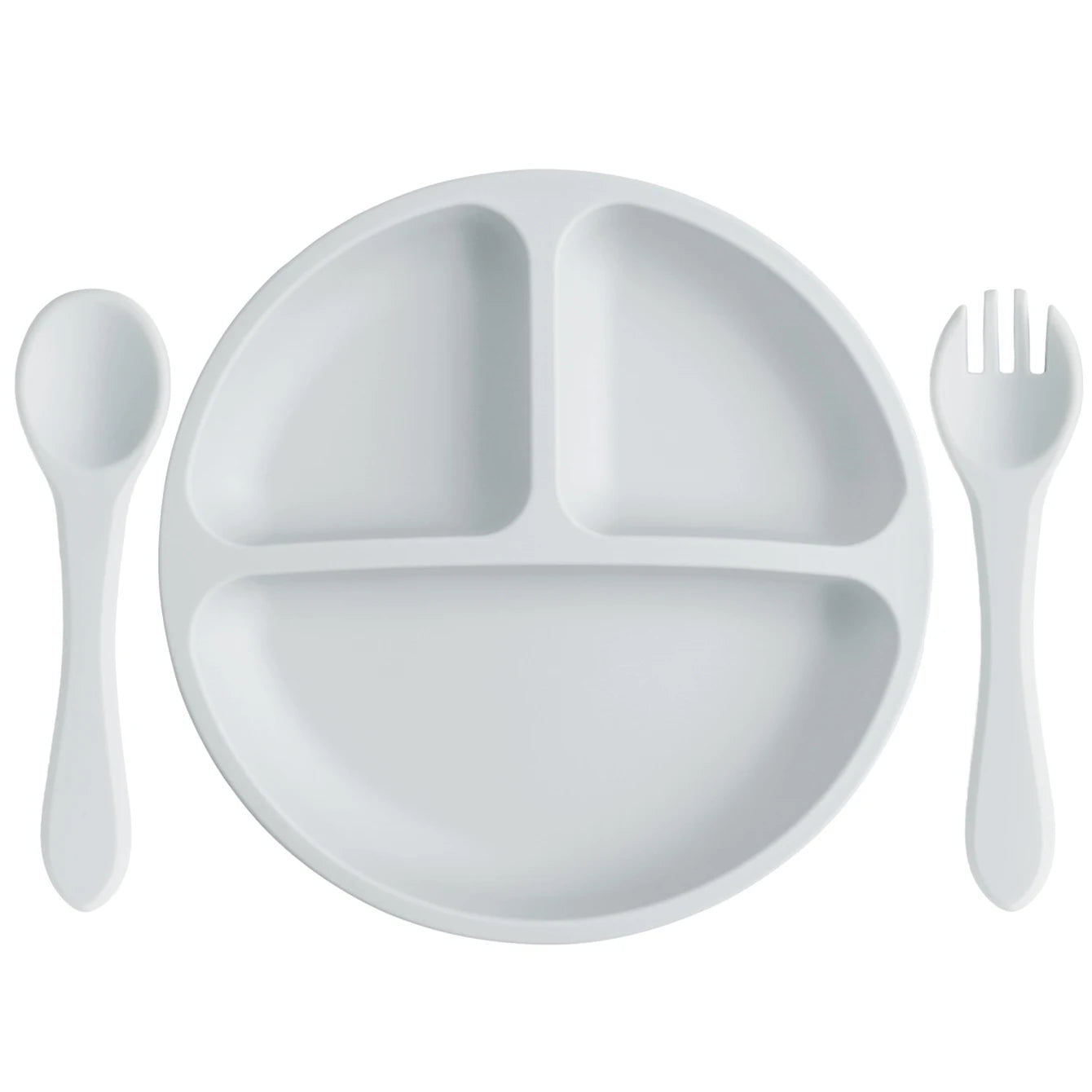 Grey Blue round divided plate with matching spoon and fork